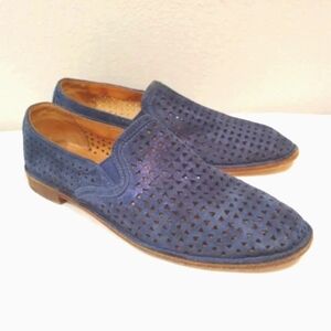 Trask Loafers Navy Leather Perforated Breathable Slip On Metallic Sheen 6.5